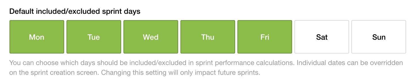 Screenshot of the sprint days picker on the project ticket settings page