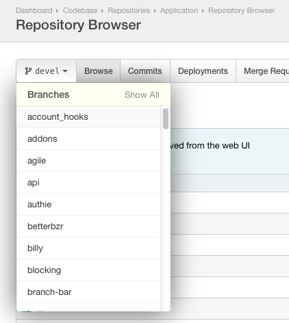 Branch/Tag Selector