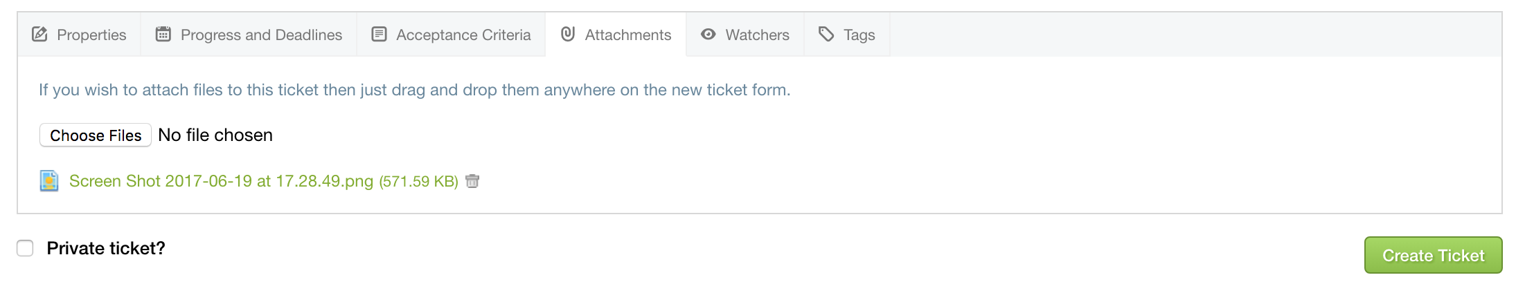 Adding an attachment to a ticket